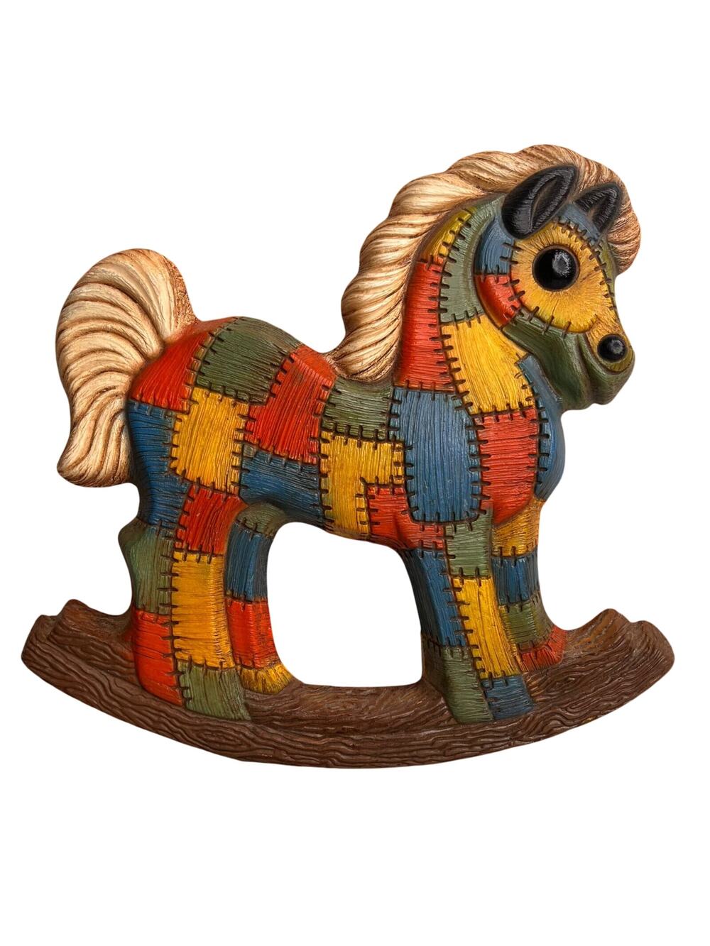 Vintage 70s Patchwork Quilt Rocking Horse Wall Plaque Decor Foam Craft Nursery